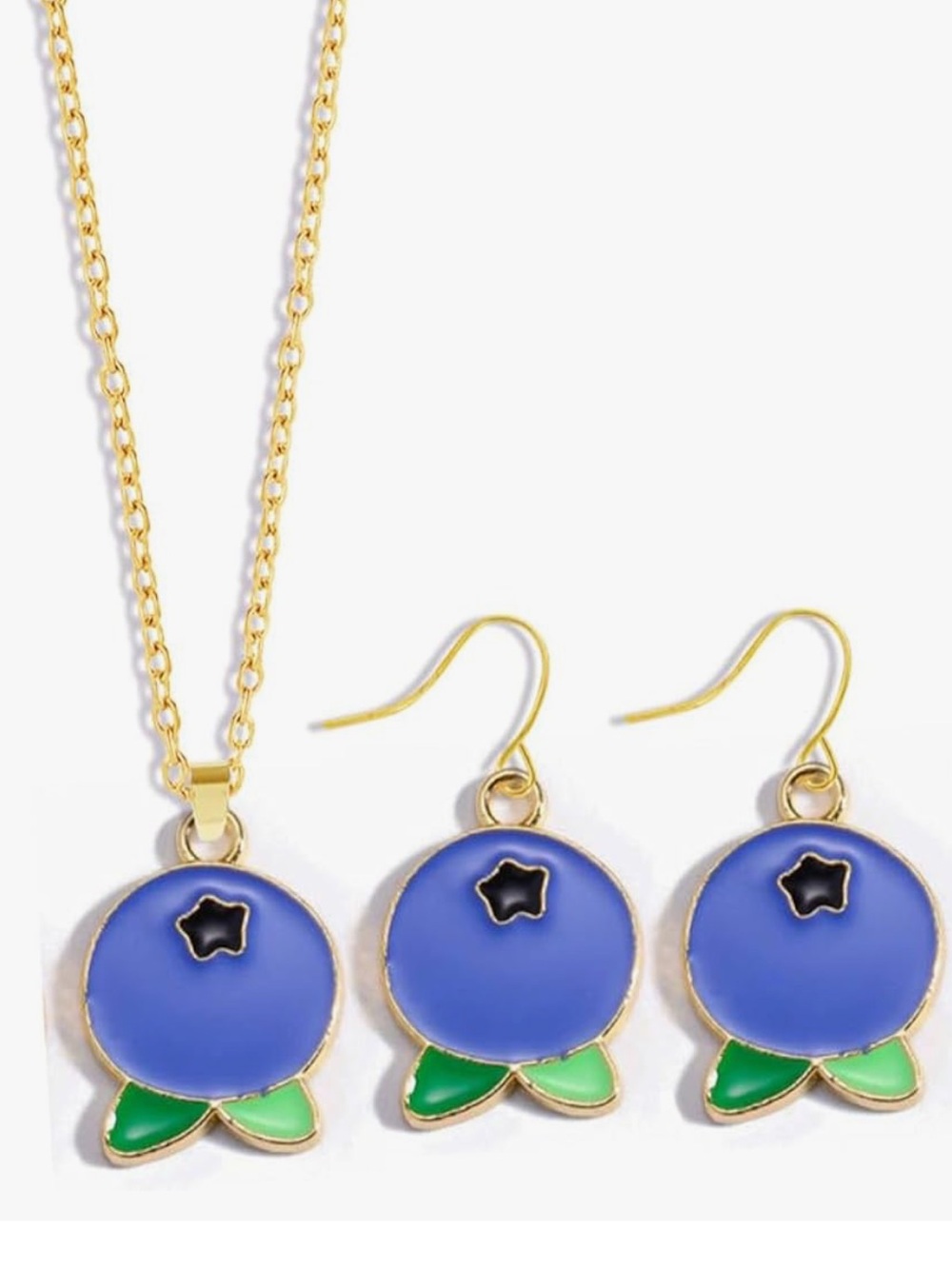 Chic Nation Gold-Tone Blue & Green Enamel Blueberry Necklace and Earring Set